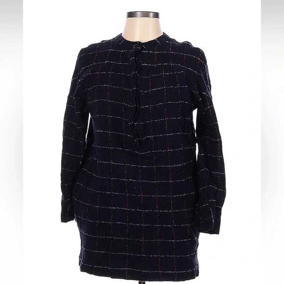 Steve Alan Wool Navy Plaid Oversized Tunic Blouse Dress Button Down Size Large - Picture 3 of 6